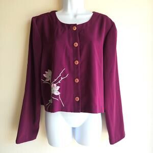 Leslie Belle Petite‎ Purple Long Sleeve Blouse Size L Floral Grandmacore Mature
